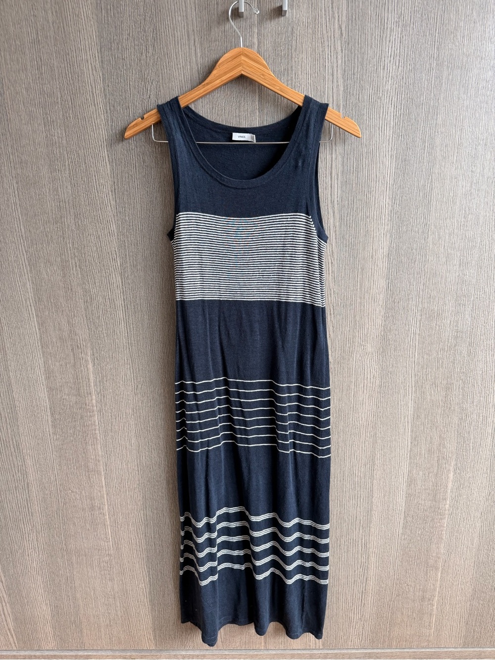 Vince Navy and White Striped Sleeveless Maxi Dress